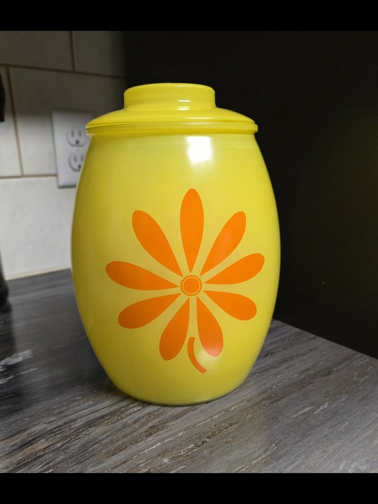 Bartlett Collins Other - 1960s Bartlett Collins Yellow Cookie Jar with Orange, Retro Daisy - Flower Power